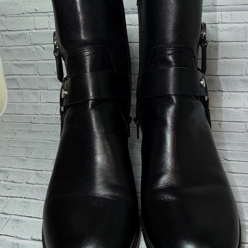 Marc Fisher Black Leather Ankle Motorcycle Booties women